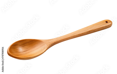A wooden spoon highlighting its simple and rustic design. The spoon appears to be handmade and shows signs of use, with a slightly worn handle.