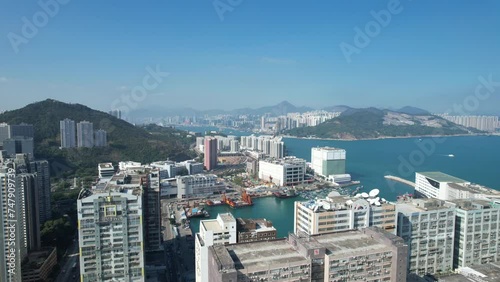 Chai Wan,Siu Sai Wan, Heng Fa Chuen, a seaside residential area with housing construction and well development zone, including various public and private buildings ,Hong Kong East District city, Aeria photo