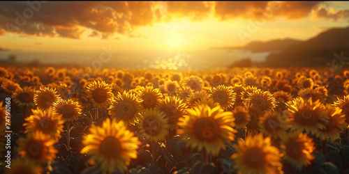 Sunflowers are the most beautiful flowers in the world. The field of sunflowers and sunset .