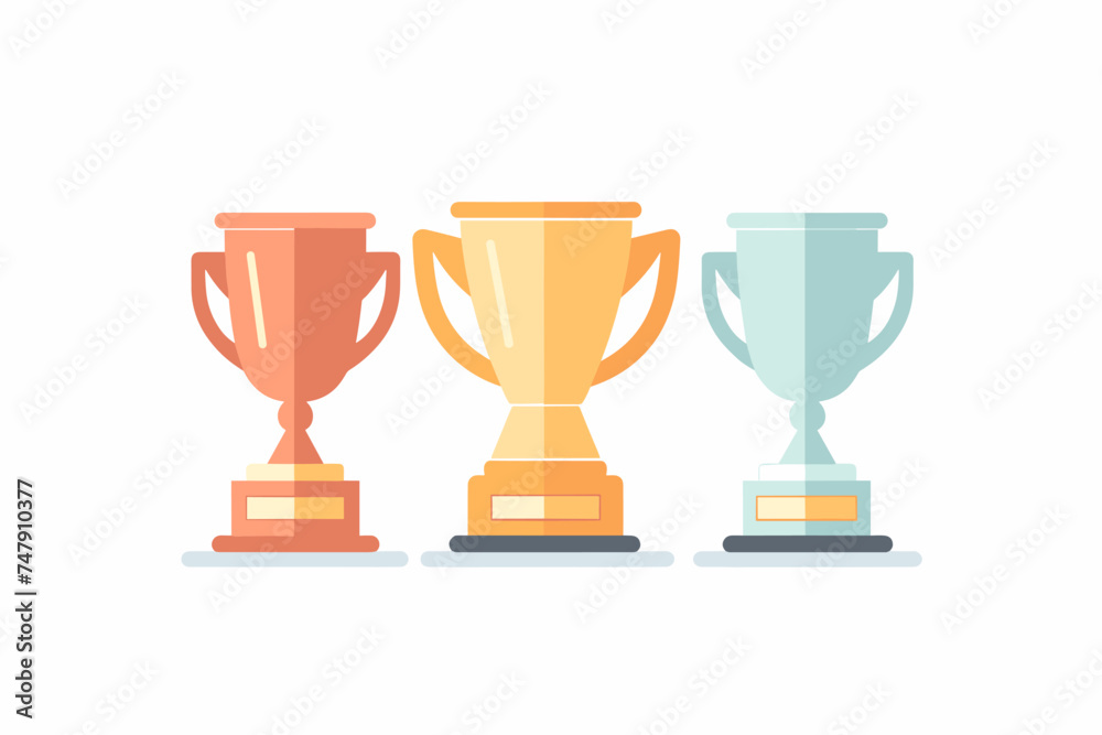 Vector gold, silver and bronze winners cup, trophies, medals. Vector illustration