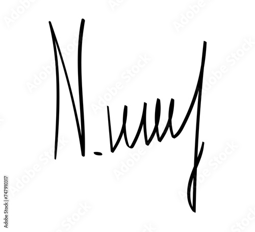 Hand drawn fictitious abstract autograph. Fake Handwritten Signature scribble for business certificate with letter N. Vector Doodle illustration isolated on background