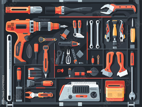 A toolbox packed with various tools, including a drill, is a musthave for any DIY enthusiast or professional. From electronic devices to automotive parts, this set has you covered
