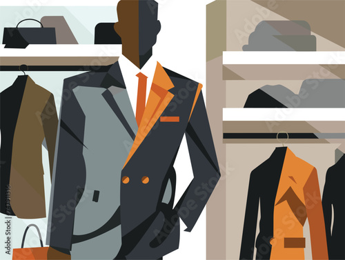 Fashionable man in a sleek blazer and tie, showcasing his stylish outerwear. The font of his suit sleeve is a work of art, complimented by his confident gesture