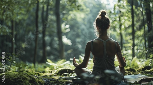 Guided meditation in serene forest offers year-round mental clarity with evergreen content.