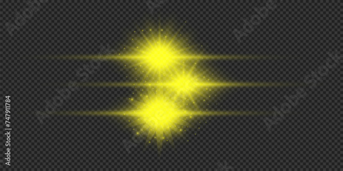 Set of yellow horizontal light effects of lens flares