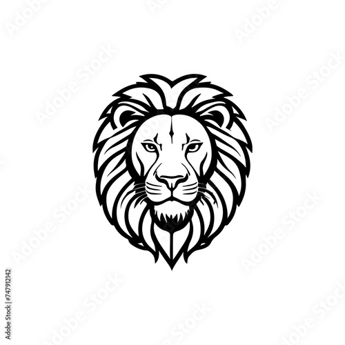 Lion face tattoo style logo symbol illustration design template. Vector isolated on white background