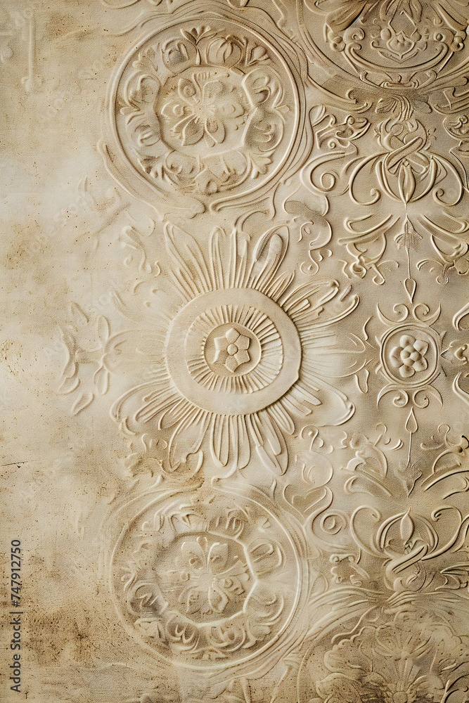 Obraz premium Dark beige drawing paper, ornate pattern with empty copy space Generative Ai 