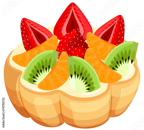 Citrus Fruit Tart with Oranges, Kiwi, and Strawberries - Fresh and Flavorful Illustration