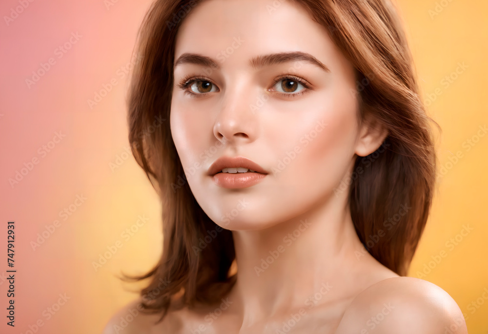 Beautiful young woman with clean fresh skin. Face of a girl with natural make-up. Beautiful young woman with clean fresh skin. Face of a girl with natural make-up.