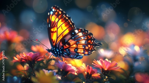 butterfly in mid-flight, with wings  kaleidoscope of colors © Sagar