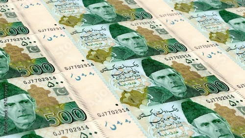 Pakistan Pakistani Rupee 500 Banknotes Money Printing House, Printing Five Hundred Pakistani Rupee, Printing Press Machine Print out Pakistani Rupee, Being printed by currency press machine 500