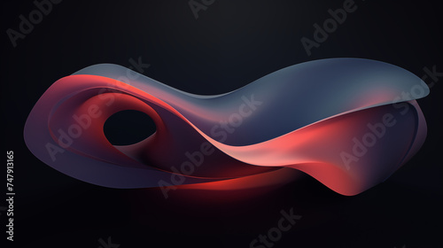 Abstrakcyjna tapeta - nowoczesna fale z cieniem i światłem oraz kolorową wiązką światła na czarnym tle