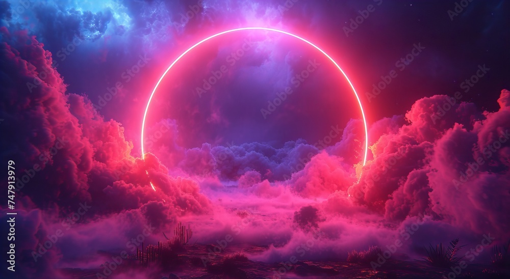 Pink clouds with glowing circle background