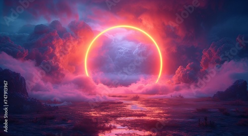 Pink clouds with glowing circle background © AI PIC