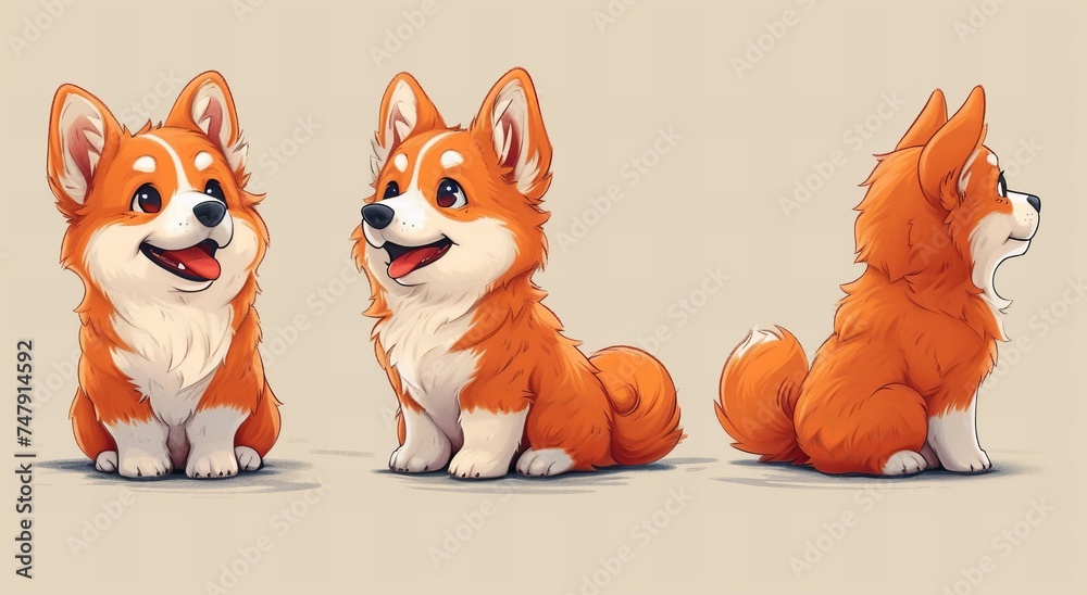 Fototapeta premium corgi dog illustration set on background