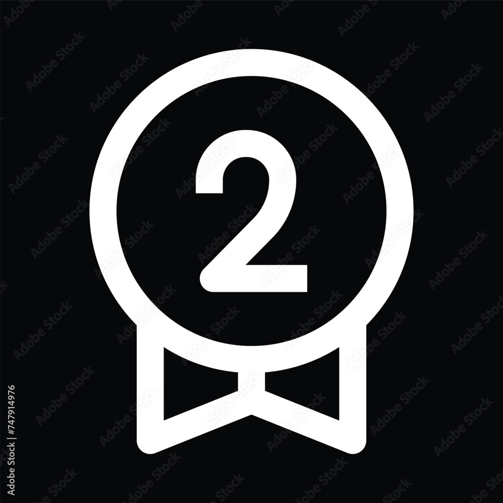 Second position medal outline icon with black background Second position medal outline icon with black background