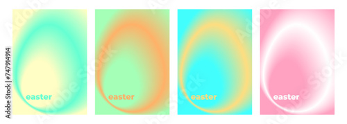 Easter Eggs. Blurred gradients on color backgrounds. Defocused egg shape. Set of festive templates for Easter holiday graphic design. Vector illustration.