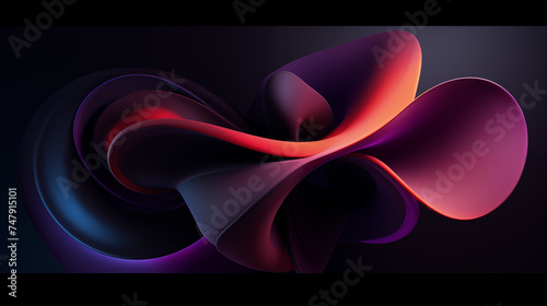 Abstrakcyjna tapeta - nowoczesna fale z cieniem i światłem oraz kolorową wiązką światła na czarnym tle