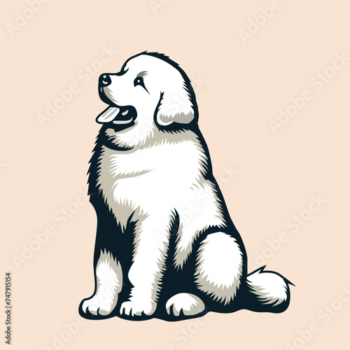 Great Pyrenees sitting looking up illustration Vector
