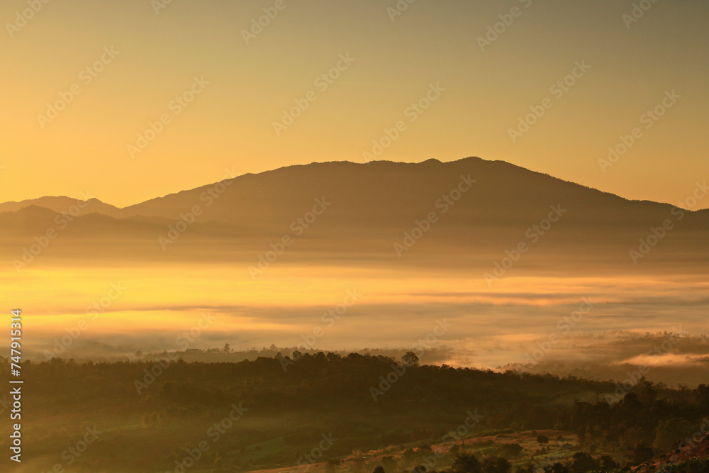Morning fog from Yun Lai viewpoint in Chinese Village at Pai district, mae hong son province, Thailand