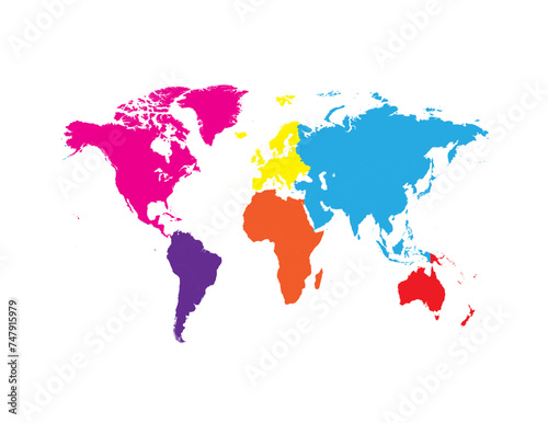 Colorful world map with borders isolated on the white background 