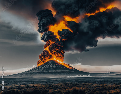 The dramatic eruption of a volcano, emphasizing the fiery lava © Olga Khoroshunova