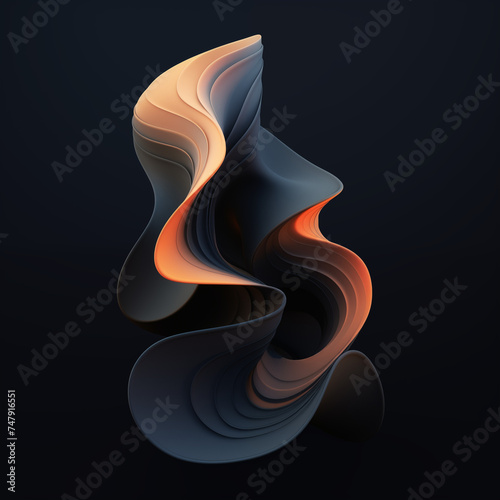 Abstrakcyjna tapeta - nowoczesna fale z cieniem i światłem oraz kolorową wiązką światła na czarnym tle