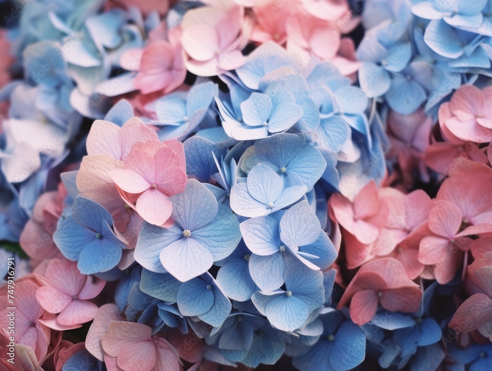 Obraz premium Blue and pink hydrangea flower, International Women's Day background