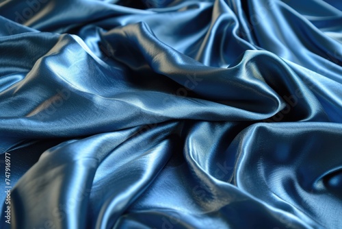 Silky Blue Fabric Texture Background with Elegant Grooves