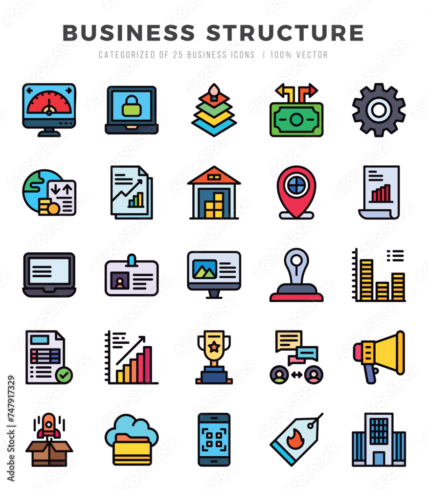 Business Structure Icons Pack. Lineal Color icons set. Lineal Color icon collection set.