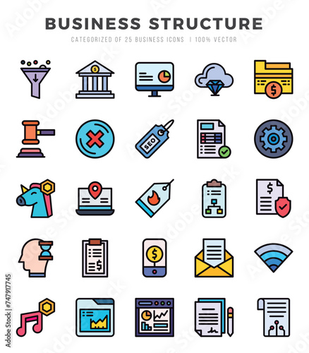 Set of Business Structure Icons Lineal Color icons collection.