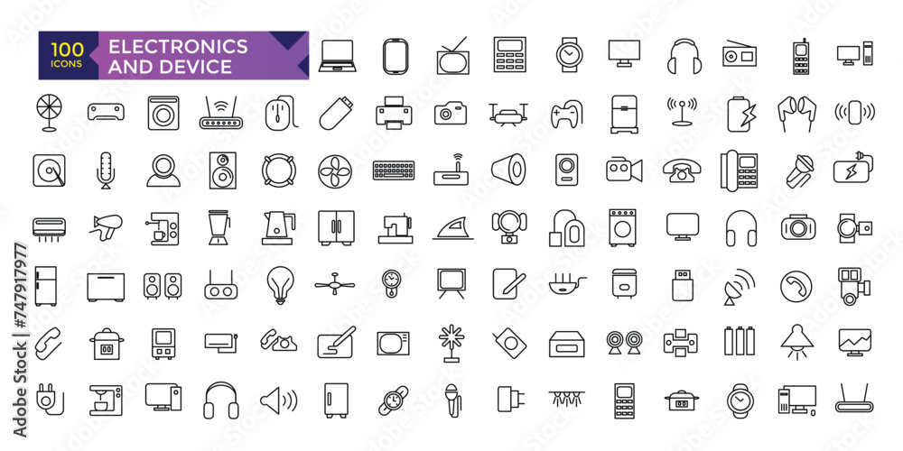 Electronics and Device and technology line icon set. Electronic devices and gadgets, computer, equipment and electronics.
