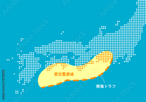 南海トラフ地震の震源域予想 ベクターイラスト