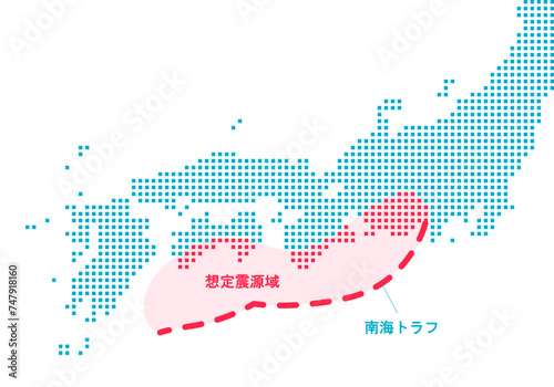 南海トラフ地震の震源域予想 ベクターイラスト