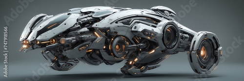 Sci-fi concept art of a futuristic robot, emphasizing sleek metallic textures and glowing components.