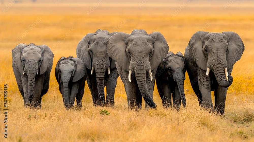 Fototapeta premium family of elephants in a serene savannah