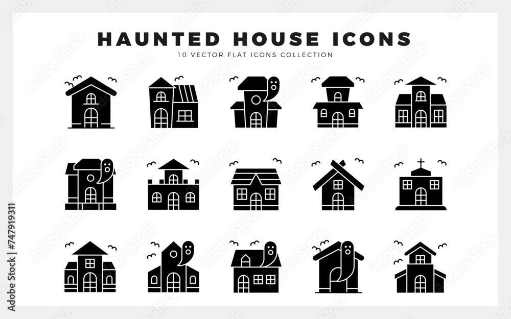 15 Haunted House Glyph icon pack. vector illustration.