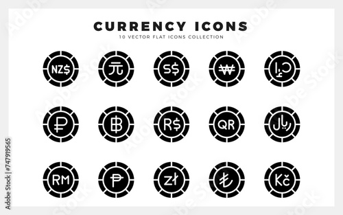 15 Currency Coin Glyph icon pack. vector illustration.