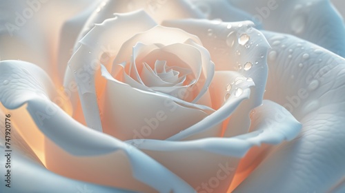 Focus on the purity and delicacy of a white rose petal in extreme macro, capturing the softness and simplicity of its form.