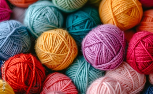 Close-up of vibrant yarn skeins in a rainbow of colors