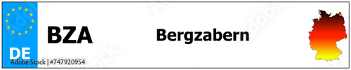 Bergzabern car licence plate sticker name and map of Germany. Vehicle registration plates frames German number photo
