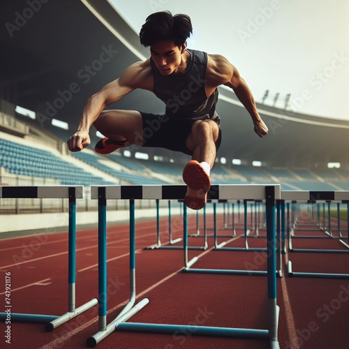 man jumping hurdles