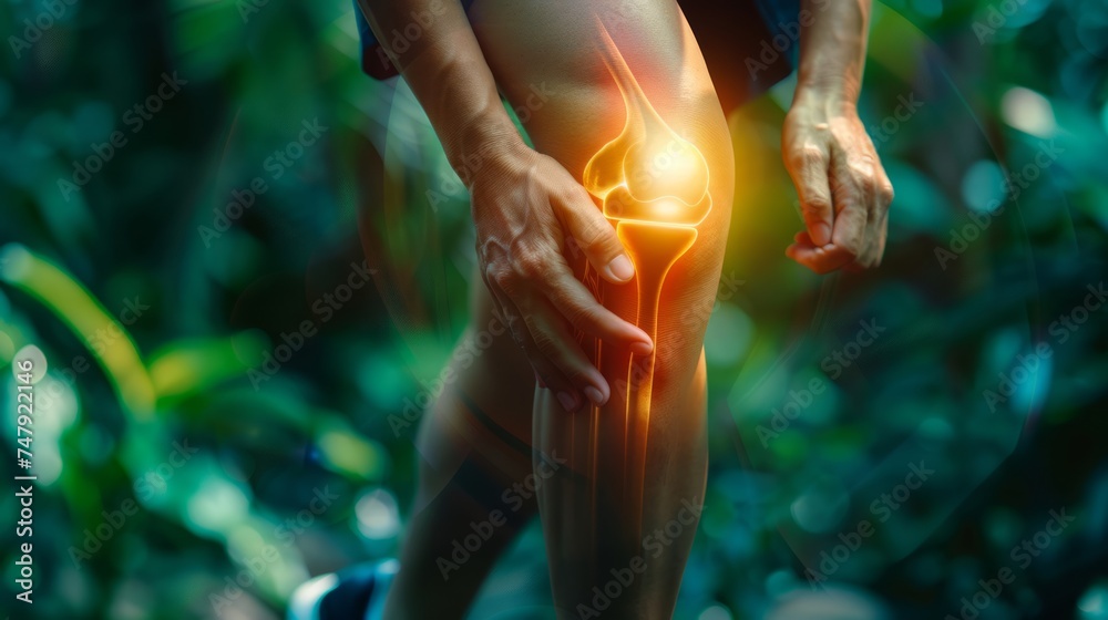 Anterior cruciate ligament (ACL) is a ligament in the center of the knee that prevents the shin bone (tibia) from moving forward on the thigh bone (femur) - obrazy, fototapety, plakaty 