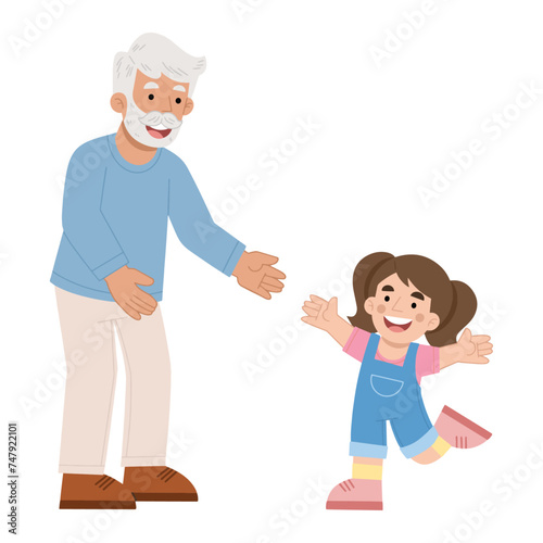 Vector illustration of granddaughter meeting grandfather