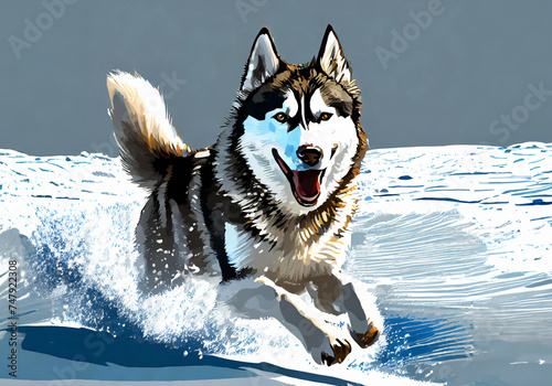 siberian husky that running in the vast snowfield