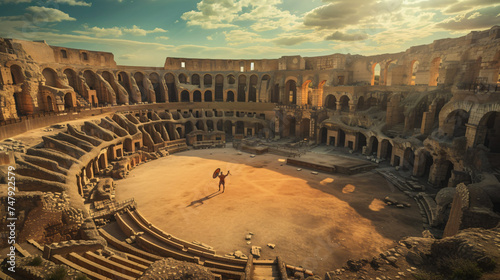 El Jem Coliseum ruins in Tunisia fighting gladiat. photo