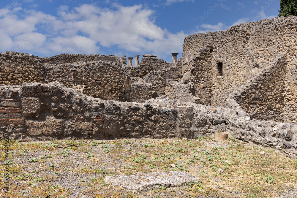 Ruins of an ancient city destroyed by the eruption of the volcano Vesuvius in 79 AD near Naples, Pompeii, Italy