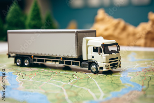 Distribution and delivery concept, truck model on map сreated with Generative Ai