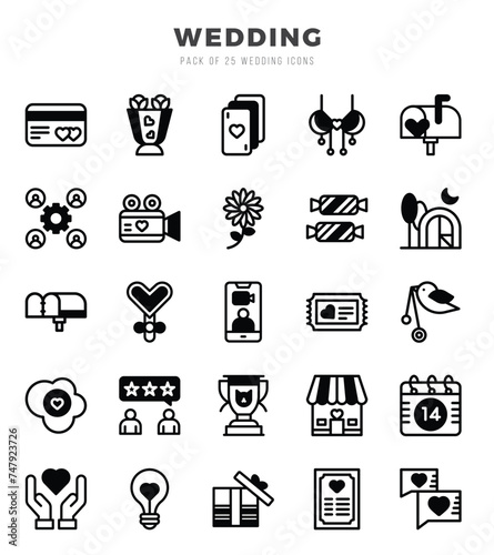 Set of 25 Wedding Lineal Filled Icons Pack.