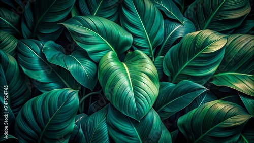 Wallpaper Mural Leaves of Spathiphyllum cannifolium. Abstract Dark Green Texture, Nature Background, Tropical Leaf. Torontodigital.ca